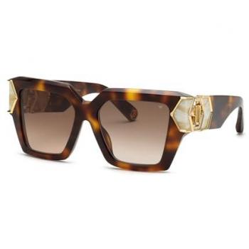 Philipp Plein Women's Stylish Sunglasses with Brown Gradient Lenses, 55 MM, Shiny Dark Havana