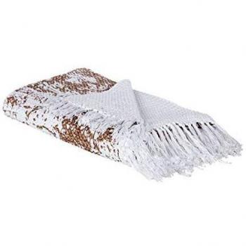Manta de Algodón Beige y Marrón con Flecos 130 x 165 cm Estilo Boho Moderno