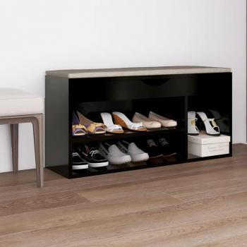 Banco zapatero con cojín negro 104x30x49 cm multicapa