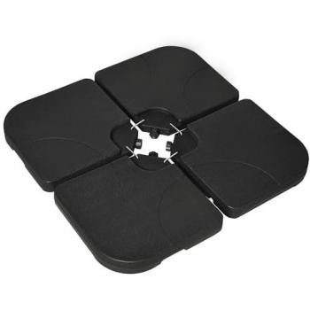 Base de Sombrilla Cuadrada Rellenable de Agua y Arena, 4 Piezas, 15 Litros, 19.5 kg - Negro