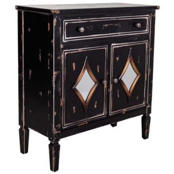 Consola Recibidor Alexandra House Living Negro Metal Vidrio Madera de Abeto MDF 36 x 88 x 80 cm con 1 Cajón y 2 Puertas