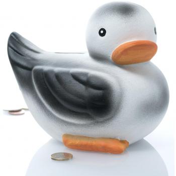 Quak – Die kleine Pato | cerámica hucha – Hecho a mano, B/L/h: 13 x 19 x 16 cm | Hucha, Hucha, blanco y negro
