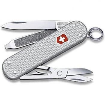 Victorinox Classic Alox Swiss Army Pocket Knife, Small, Multi Tool, 5 Functions, Scissors, Nail File, Silver