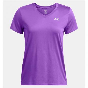 Camiseta de fitness Under Armour Tech V-neck Solid Short Sleeve Lila S Mujer