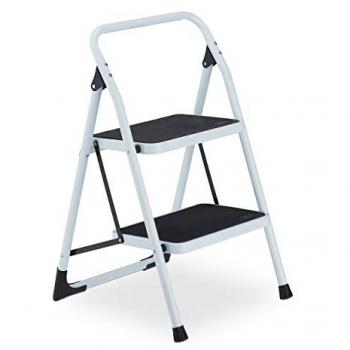 Escalera Plegable de 2 Peldaños, Antideslizante, Soporta hasta 150 kg, Acero Blanco