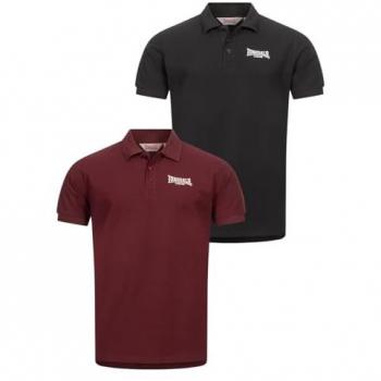 Lonsdale Men's Short Sleeve Polo Shirt Double Pack - Black and Oxblood