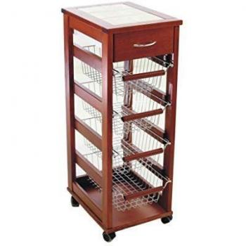 Carrello Porta Frutta Vesuvio Salvaspazio en Madera Maciza de Cerezo con Cajón