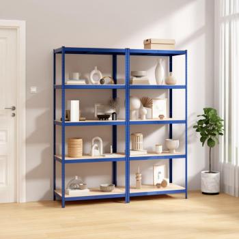 Estantería 5 niveles 2 uds acero y madera contrachapada azul Vidaxl
