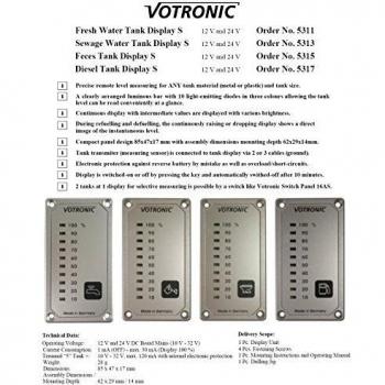Indicador de Nivel de Agua Dulce VOTRONIC 12V/24V, Sin Sensores
