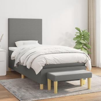 Cama box spring de muelles con colchón gris oscuro 90x190 cm Tela