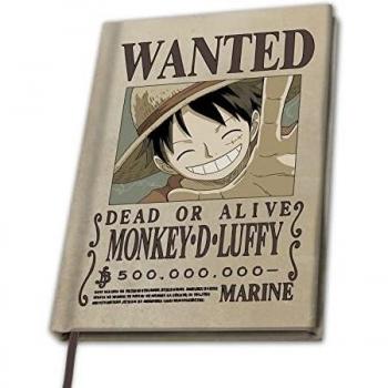 Cuaderno A5 de One Piece con diseño del afiche Wanted de Luffy