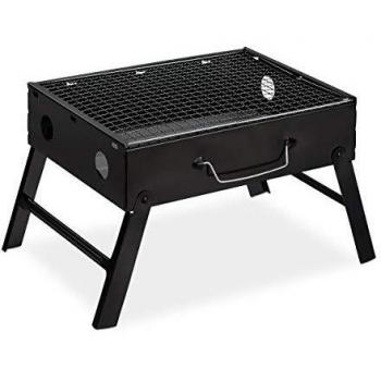 Relaxdays Barbacoa Portátil Plegable Rectangular, Acero, Negro, 23 x 42,5 x 26,5 cm