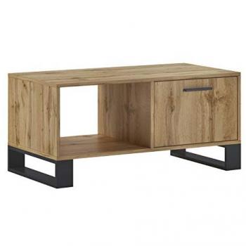 Mesa de centro Raw, melamina, roble oscuro y negro, dimensiones 91,5 x 45 x 49,8 cm, con puertas en color roble rústico