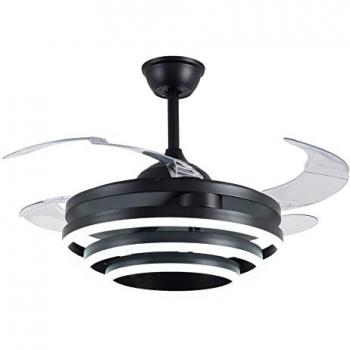 Ventilador de Techo Sfera Bel Air 72W con Aspas Retráctiles, Mando a Distancia, Negro, Ø108 cm, Motor DC y 3 Anillos de Luz LED 36W (3000K,
