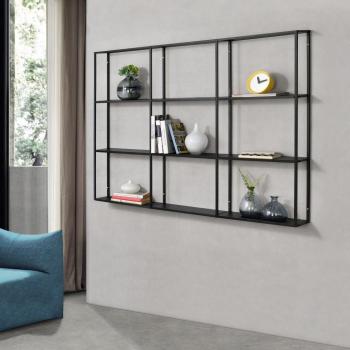 Estantería de Pared Jelsa 130x18x110 cm con 9 Espacios Abiertos en Negro, Librería de Hierro para Salón