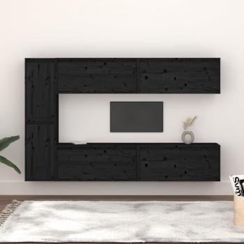 Mueble de TV 6 piezas madera maciza de pino negro vidaXL