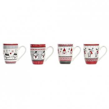 Pack de 4 Tazas Navideñas de Porcelana - Resistentes a Microondas y Lavavajillas - Ideal para Café y Leche - Capacidad 340ml