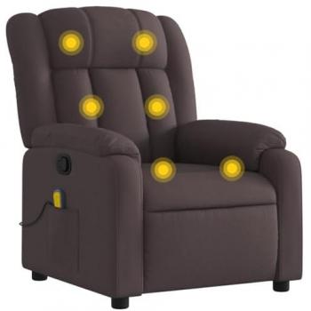 Sillón de Masaje Reclinable de Tela Marrón Oscuro con Respaldo y Reposabrazos, Butaca de Relax Ajustable para Casa