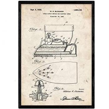 Póster Vintage de Patente de Plancha Eléctrica con Marco Negro - Tamaño A4 y A3