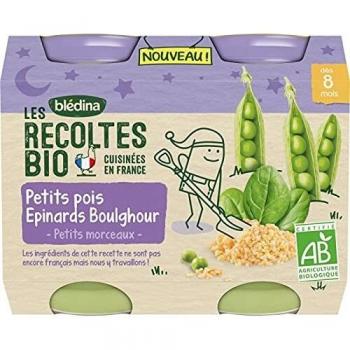 Puré Bio de Guisantes, Espinaca y Bulgur para Bebés a partir de 8 Meses - 2x200g