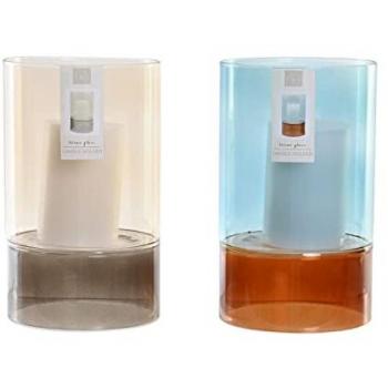 Portavelas DKD Home Decor Cristal Bicolor Cera 13 x 13 x 21 cm (2 Unidades)
