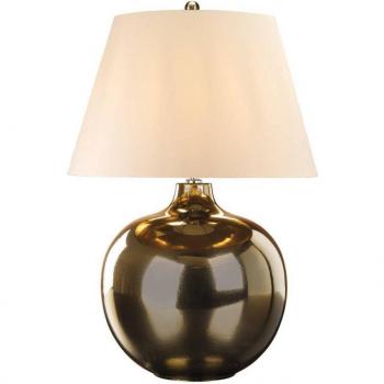 Lámpara de mesa Ottoman con base de cerámica y pantalla cónica redonda en marfil y bronce metálico