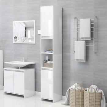Armario de baño blanco pulido 30x30x183,5 cm de madera multicapa