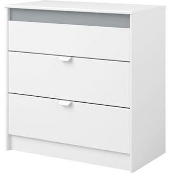 Cómoda Juvenil Germain 3 Cajones 78 cm Melamina Blanco Mate y Gris, Mueble de Dormitorio Juvenil