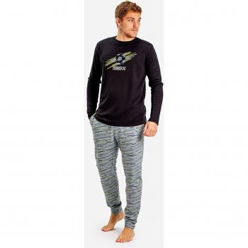 Pijama completo largo de hombre de punto negro y gris - Pijama de Invierno Manga Larga MUDP0451, Ropa de dormir hombre, Conjunto de pijama para hombre