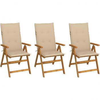 Folding Garden Chairs Set of 3 with Cushions Solid Acacia Wood