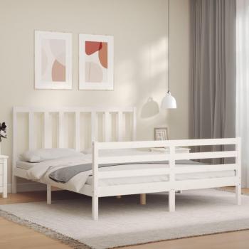 Cama solar sin colchón blanca 160x200 cm de madera maciza de pino con estructura y cabecero
