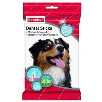 Beaphar Snacks Sticks Dentales para Perros de Razas Medianas y Grandes, 1 Bolsa con 7 Sticks