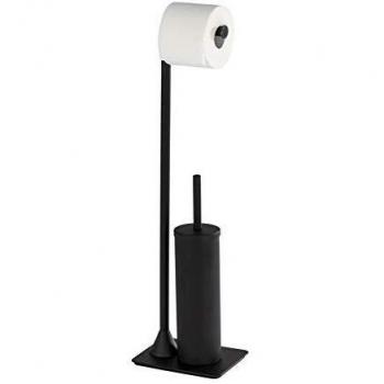 Juego de pie para WC Hella, escobillero y portarrollos de papel, acero negro mate, 15x69 cm