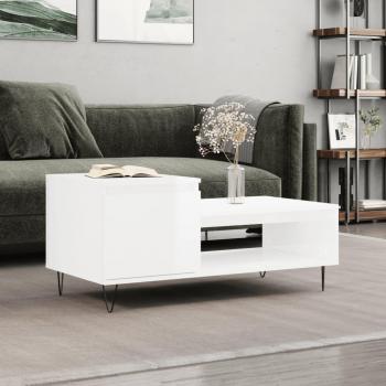 Mesa de centro madera contrachapada 100x50x45 cm en color blanco brillante, apta para salón, comedor o como mesa auxiliar