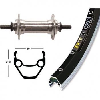 Rueda Delantera 28 x 1.75 Exal ZX 19 Negra/Lustrada con Eje Ranurado y 36 Agujeros para V-brake