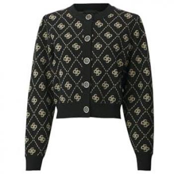 Guess 4G Logo Wool Blend Cardigan, female cardigan, black color, size L, stylish knit sweater
