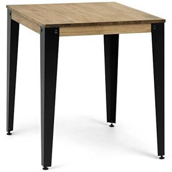 Mesa Cuadrada Lunds 70x70x75cm Negra de Madera Maciza de Pino con Acabado Vintage Estilo Industrial