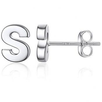 Silvora Pendientes de la Letra S Chica de Plata Ley Mujeres Pendientes Letras de Oro Blanco