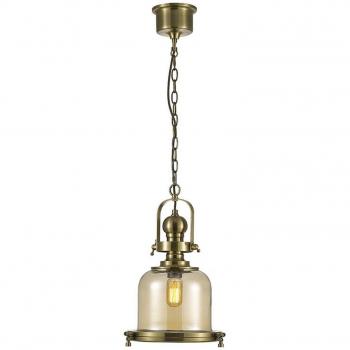 Lámpara colgante tipo campana pequeña E27 de latón antiguo y cristal coñac