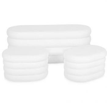 Banco Arcón Rizado con 2 Pufs Ovalados Blancos Integrados - L111cm