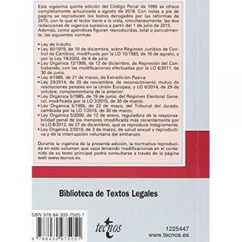Código Penal: Ley Orgánica 10/1995, EDICION ACTUALIZADA AGOSTO DE 2018 - Editorial Tecnos
