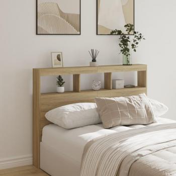 Cabecero de cama con LED y almacenamiento en roble Sonoma 140x17x102 cm