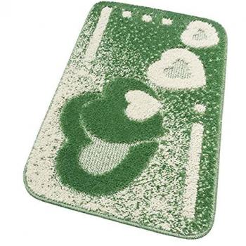 Alfombra de Baño Antideslizante Absorbente Suave 50x110 cm Corazón Verde 100% Hecho en Italia