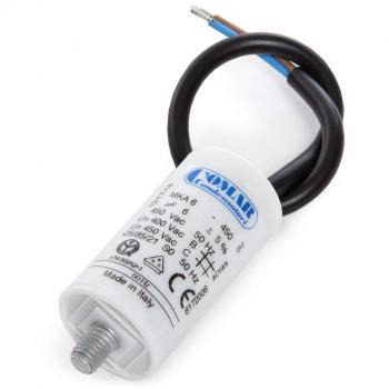 Greenice | Condensador Motor 6µF 250-450V Cable 250mm Tornillo M8 30x57mm