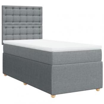 Cama box spring con colchón de muelles tela gris claro 90x190 cm