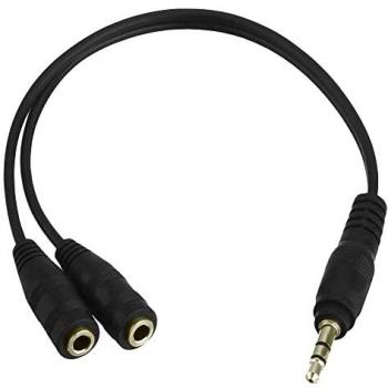 Adaptador Divisor de Mini Jack 3.5mm Macho a 2 Hembras Negro - Cable Splitter Audio Duplicador para Auriculares y Altavoces