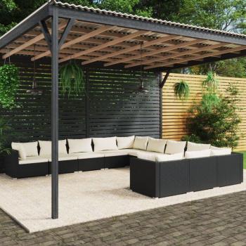 vidaXL 11-Piece Black Poly Rattan Garden Lounge Set with Cushions
