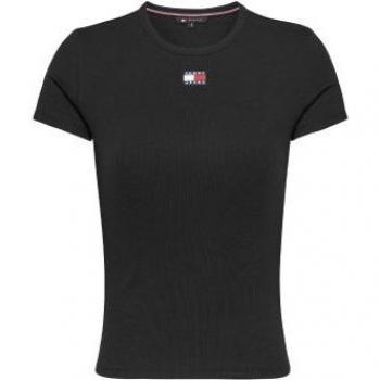 Tommy Jeans Women's Slim Ribbed Logo T-Shirt in Black