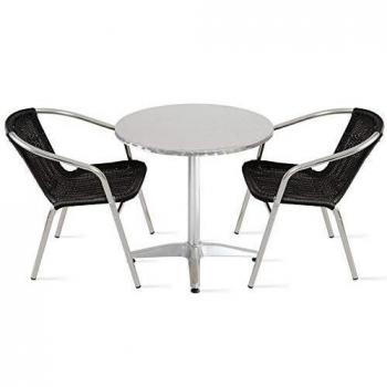 Mesa de jardín redonda de aluminio con 2 sillones Oviala