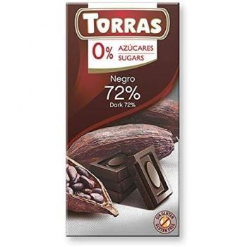 TORRAS Chocolate Negro 72% Cacao SIN AZUCAR 75 gr, No aplicable